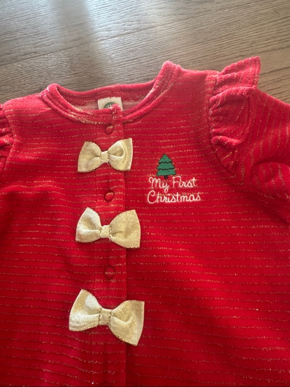 Little Me • NWT My first Christmas pjs Baby Red Velvet Bow One-Piece Romper - Picture 2 of 3